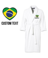 Brazil Flag Heart Shape Embroidery Logo with Custom Text Embroidered Bathrobes